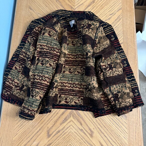 Tanjay Blazer Brocade Multicolor Jacket Geometric Pattern Long Sleeves Size L - Picture 12 of 12